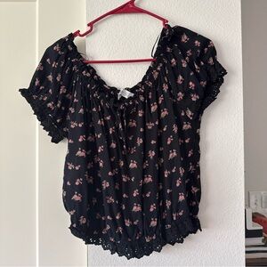 Hollister Black Floral Blouse